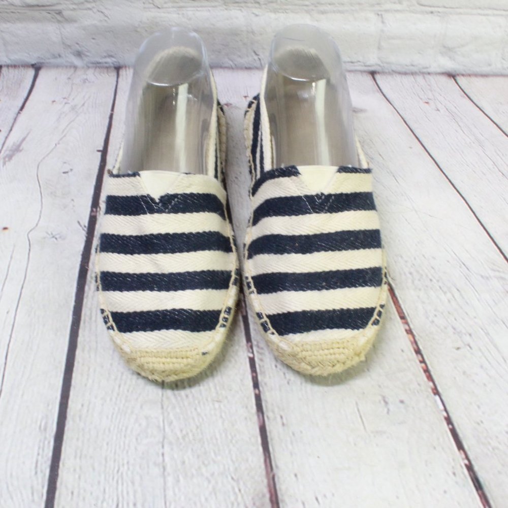 *Alexis Leroy Blue White Stripe Canvas Slip On Flat Espadrilles Size 38 - Picture 5 of 9